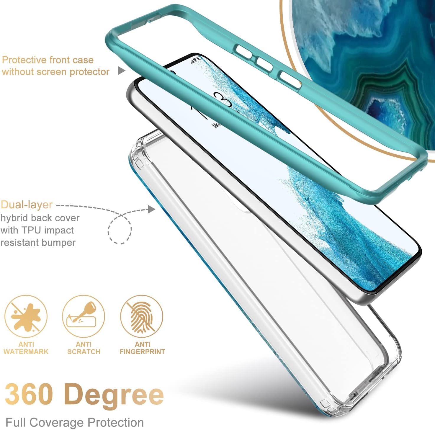 Esdot for Samsung Galaxy S22 plus Case,Military Grade Passing 21Ft Drop Test,Rugged Cover with Fashionable Designs for Women Girls,Protective Phone Case for Galaxy S22+ plus 6.6" Agate Stone  Esdot   