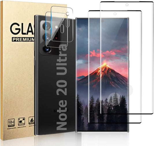 [2+2 Pack] Galaxy S20 Ultra Screen Protector and Camera Lens Protector,Fingerprint Unlock,3D Full Coverage,For Samsung Galaxy S20 Ultra (6.9 Inch) 9H Hardness Tempered Glass Screen Protector  OuYteu   