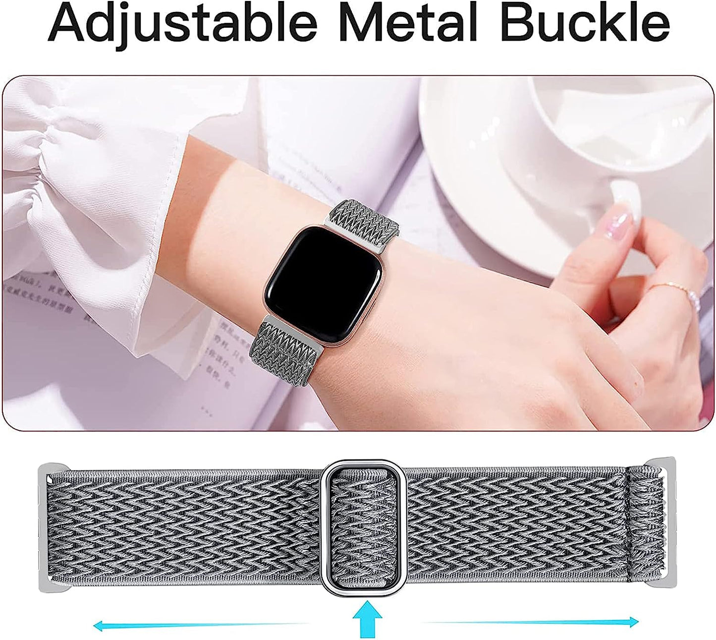 3 Pack Elastic Nylon Bands Compatible with Fitbit Sense/Versa 3, Soft Adjustable Breathable Sport Replacement Wristbands Straps for Woman Man  voma   