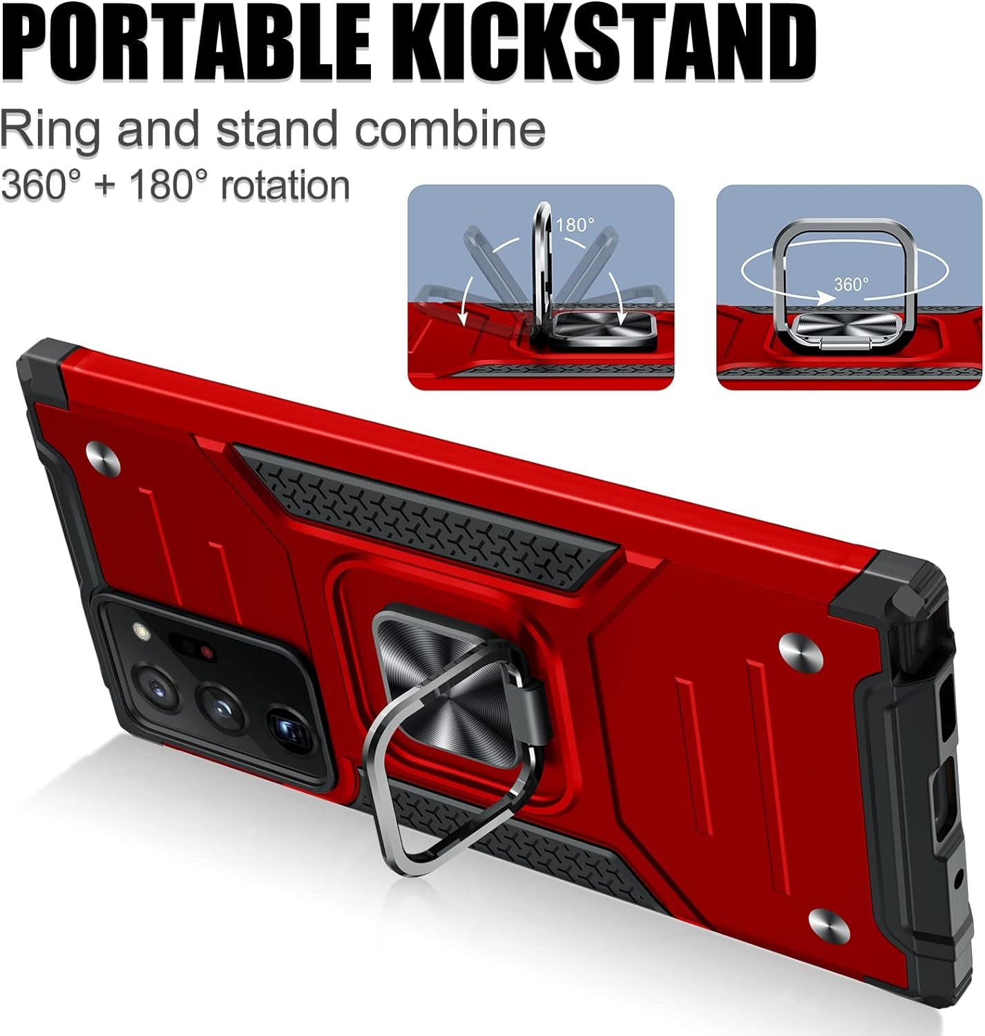 JAME for Samsung Galaxy Note 20 Ultra Case, Military-Grade Drop Protective Phone Case Cover for Note 20 Ultra, with Metal Ring Holder Kickstand for Galaxy Note 20 Ultra Case, Red  JAME   