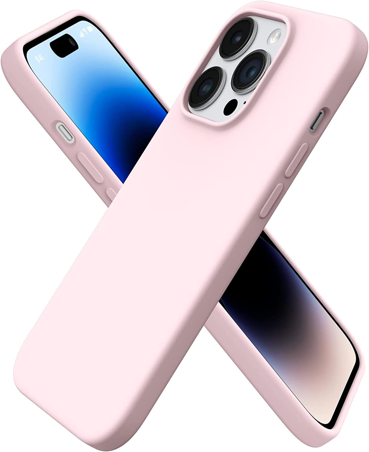 ORNARTO Compatible with Iphone 14 Pro Case 6.1, Slim Liquid Silicone 3 Layers Full Covered Soft Gel Rubber Phone Case Protective Cover with Microfiber Lining 6.1 Inch-Blue  ORNARTO Chalk Pink  