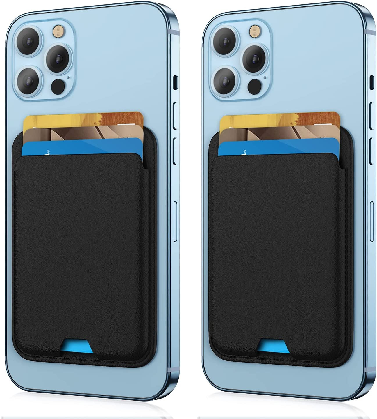 [2 Pack] Magnetic Wallet Card Holder Compatible with Apple Magsafe Wallet for Iphone 14 Pro Max/14 Pro/14/14 Plus, Mag Safe Wallet for Iphone 13 Pro Max/13 Pro/13/13 Mini/Iphone 12 Series,Midnightblue  iLodn Black and Black  