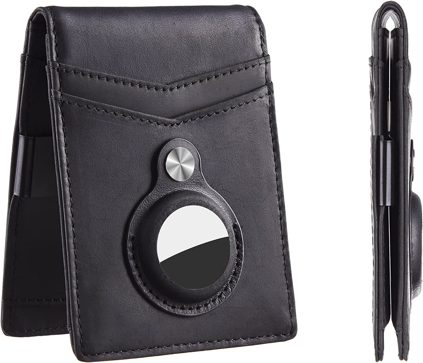 Hawanik Mens Slim Bifold Wallet with Integrated Case Holder for Airtag  Hawanik genuine leather-black  