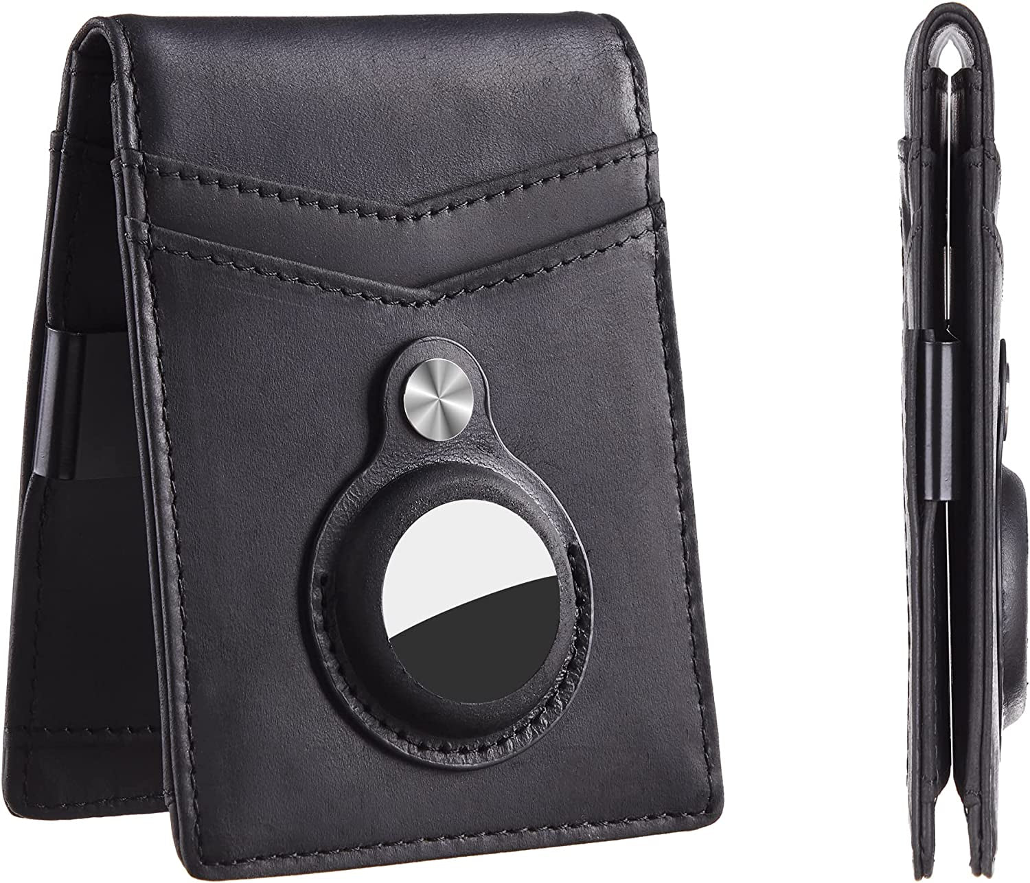 Hawanik Mens Slim Bifold Wallet with Integrated Case Holder for Airtag  Hawanik genuine leather-black  