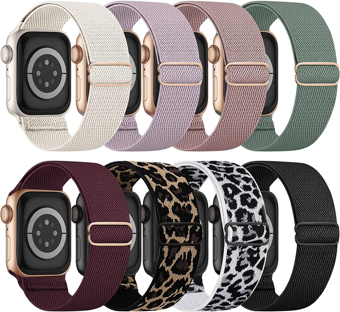 8 Pack Stretchy Nylon Bands Compatible with Apple Watch Band 38Mm 40Mm 41Mm 42Mm 44Mm 45Mm 49Mm, Women Men Adjustable Solo Loop Elastic Sport Wristbands Strap for Iwatch Series 8 7 6 SE 5 4 3 Ultra  Viccoky   