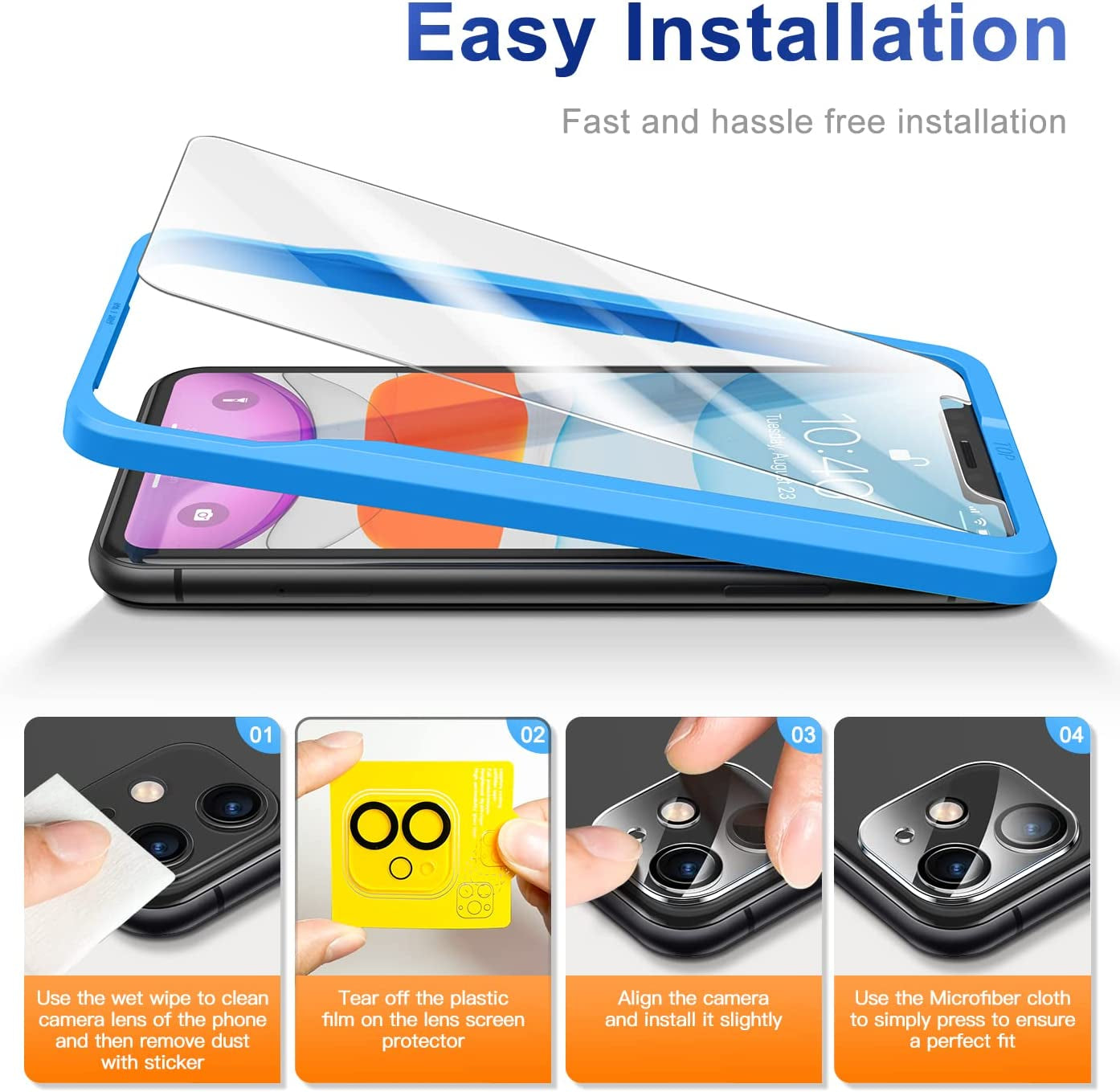 CANSHN 3 Pack Screen Protector for Iphone 11 [6.1 Inch] + 3 Pack Tempered Glass Camera Lens Protector with Easy Installation Frame, Anti-Scratch, Case Friendly, 9H Hardness, HD Clear Film [6 Pack]  CANSHN   