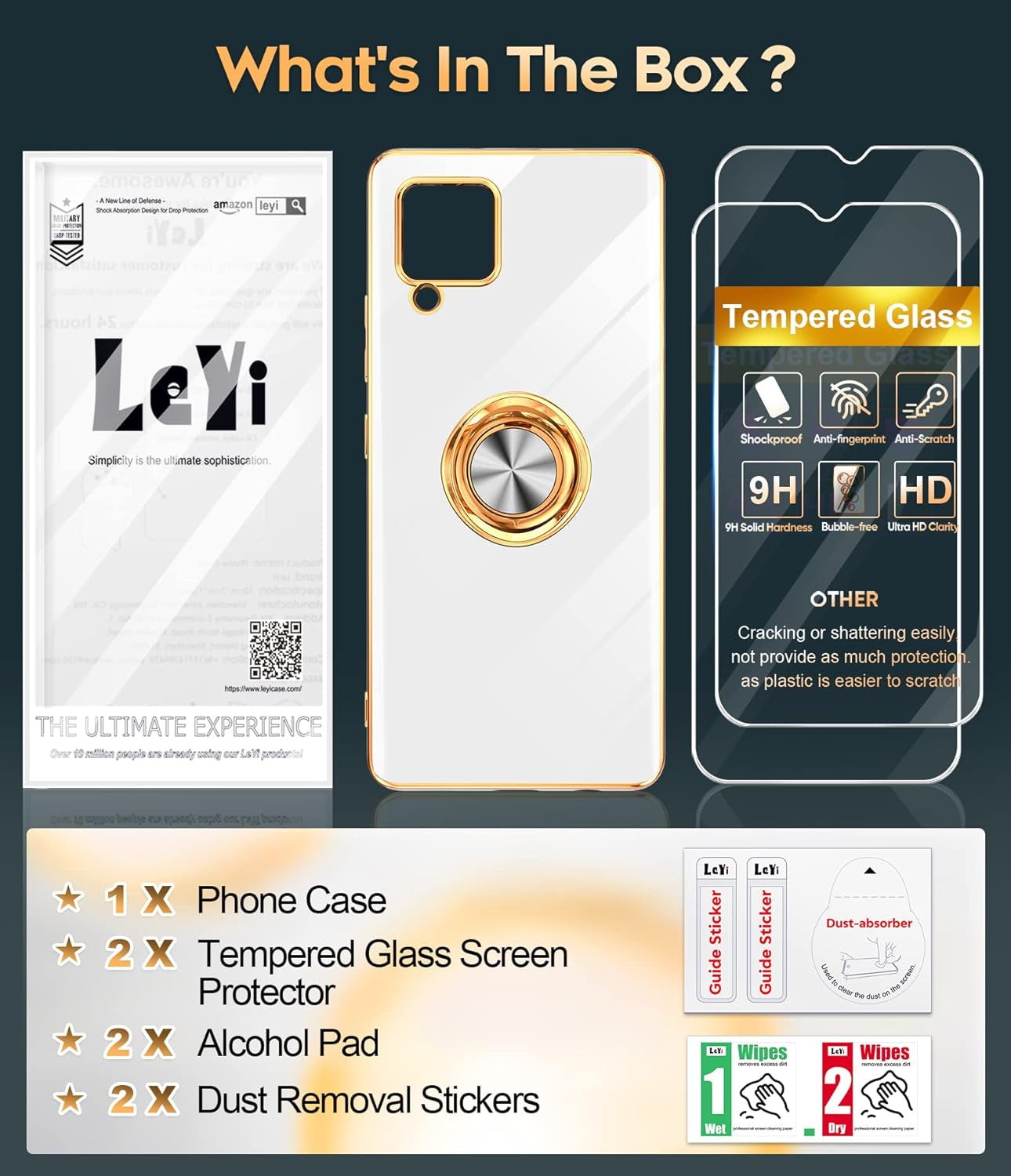 Leyi for Samsung Galaxy A42 5G Case with Tempered Glass Screen Protector [2 Pack] 360° Rotatable Ring Holder Magnetic Kickstand, Plating Rose Gold Edge Protective Case, White  LeYi   