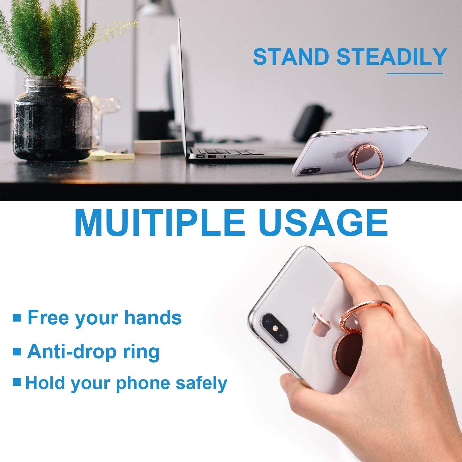 Rngeo Finger Ring Stand & Magnetic Mount Set, Pack of 4 Universal Thin 360 Degree Rotation Phone Rings & Air Vent Cell Phone Holder for Car, Compatible with All Iphone & Android Smartphones  Rngeo   