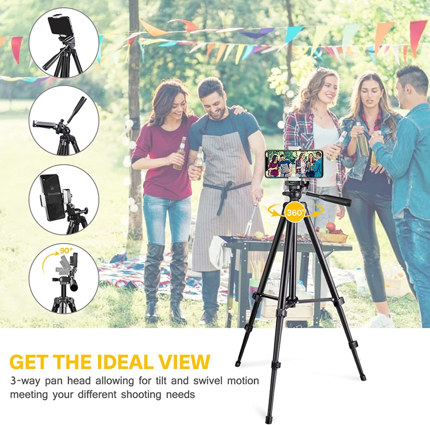 Torjim Phone Tripod, 50-Inch Extendable and Lightweight Aluminum Tripod Stand with Phone Clip, Portable Travel Tripod for Photography, Video Recording, Vlogging, and More  Torjim   