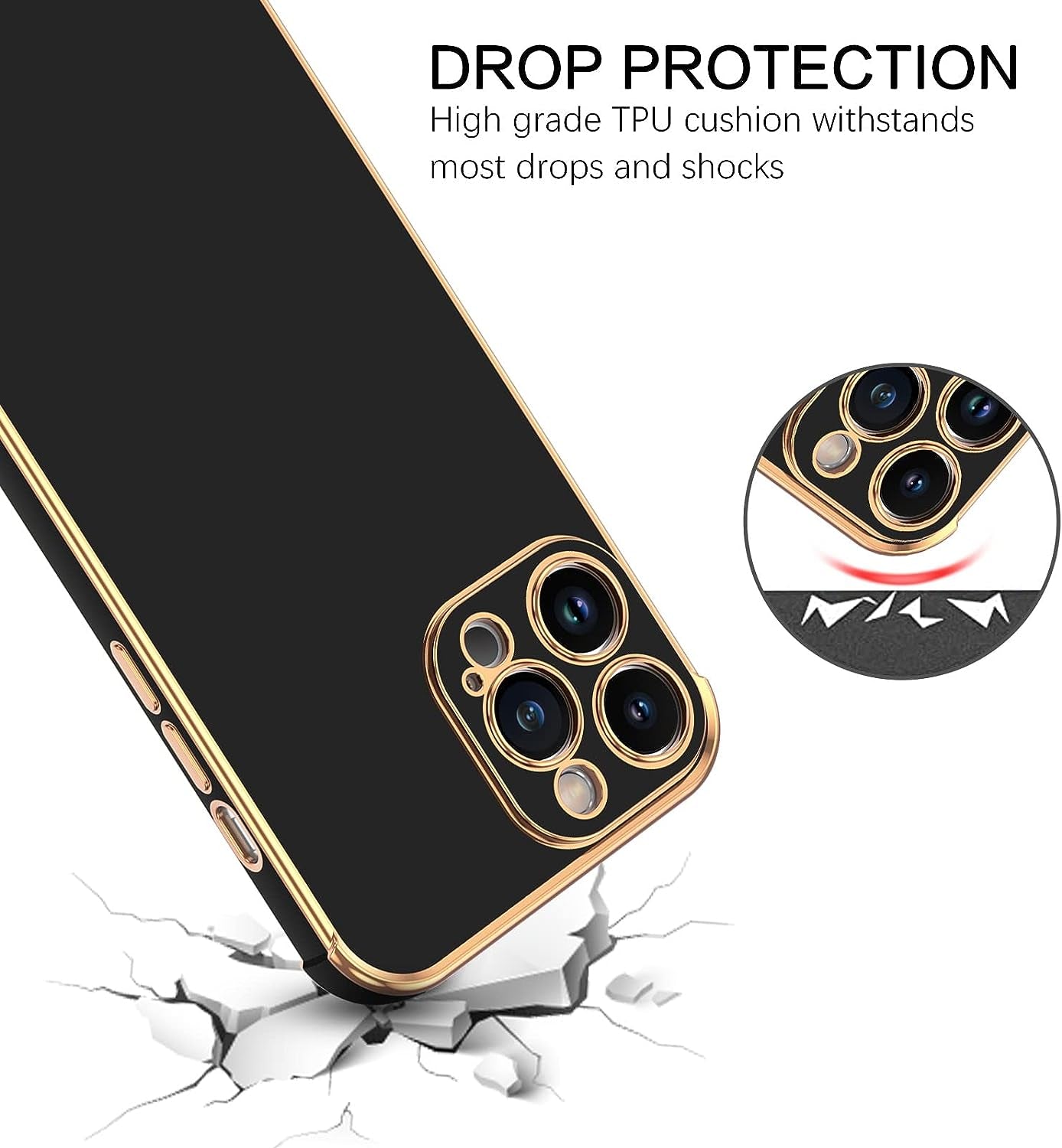 BENTOBEN Iphone 14 Pro Case, Phone Case Iphone 14 Pro 6.1", Slim Thin Luxury Shockproof Protection Soft TPU Bumper Drop Protective Girls Women Boy Men Cute Iphone 14 Pro Cover, Black/Gold Design  BENTOBEN   