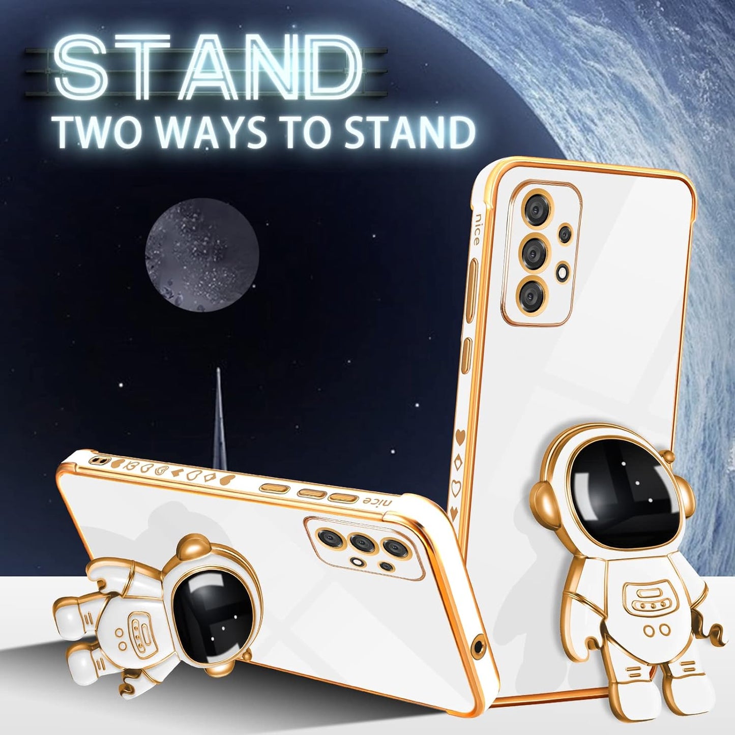 Buleens for Samsung A53 5G Case with Astronaut Stand, Women Girls Galaxy A53 5G Cases, Girly Cute 6D Outer Space Heart Pattern Phone Cover for Samsung Galaxy A53 5G Case 6.5 Inch White  Buleens   