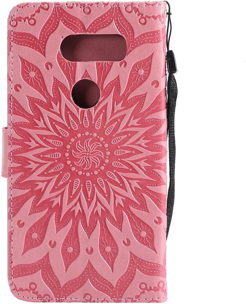 ISADENSER LG V30 Case LG V30S Case Sunflower Series as Case with Shockproof Kickstand Credit Card Holder Flip Magnetic Closure Protection Wallet Leather PU Case Cover for LG V30 plus Pink Sunflower  ISADENSER   