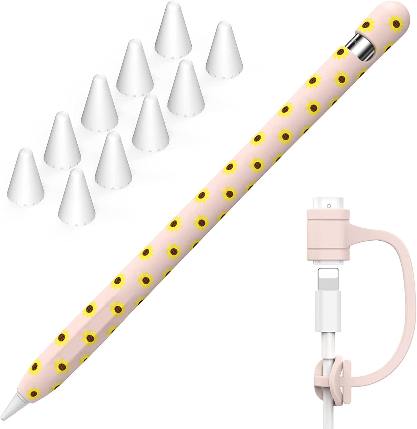 NIUTRENDZ Sunflower Case for Apple Pencil 1St Generation Case Cover Silicone Protective Sleeve Accessories with Apple Pencil Tips Cover & Cable Adapter Tether (Black)  NIUTRENDZ Pink Apple Pencil 1st Generation 