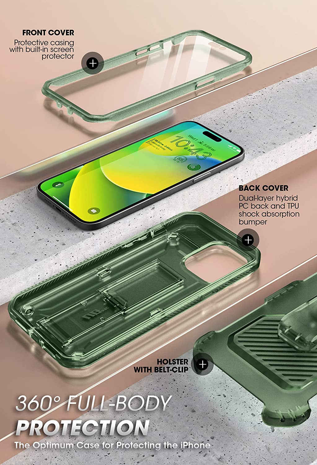 SUPCASE Unicorn Beetle Pro Case for Iphone 14 Pro Max 6.7", with Built-In Screen Protector & Kickstand & Belt-Clip Heavy Duty Rugged Case (Frostgreen)  SUPCASE   