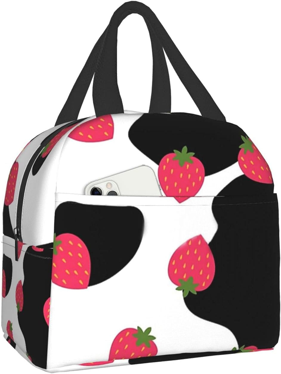 Fashion Blue and White Patchwork Lunch Box Insulated Cooler Lunch Tote Bag Travel Picnic Durable Shopping Reusable Waterproof Bags for Women  carati   