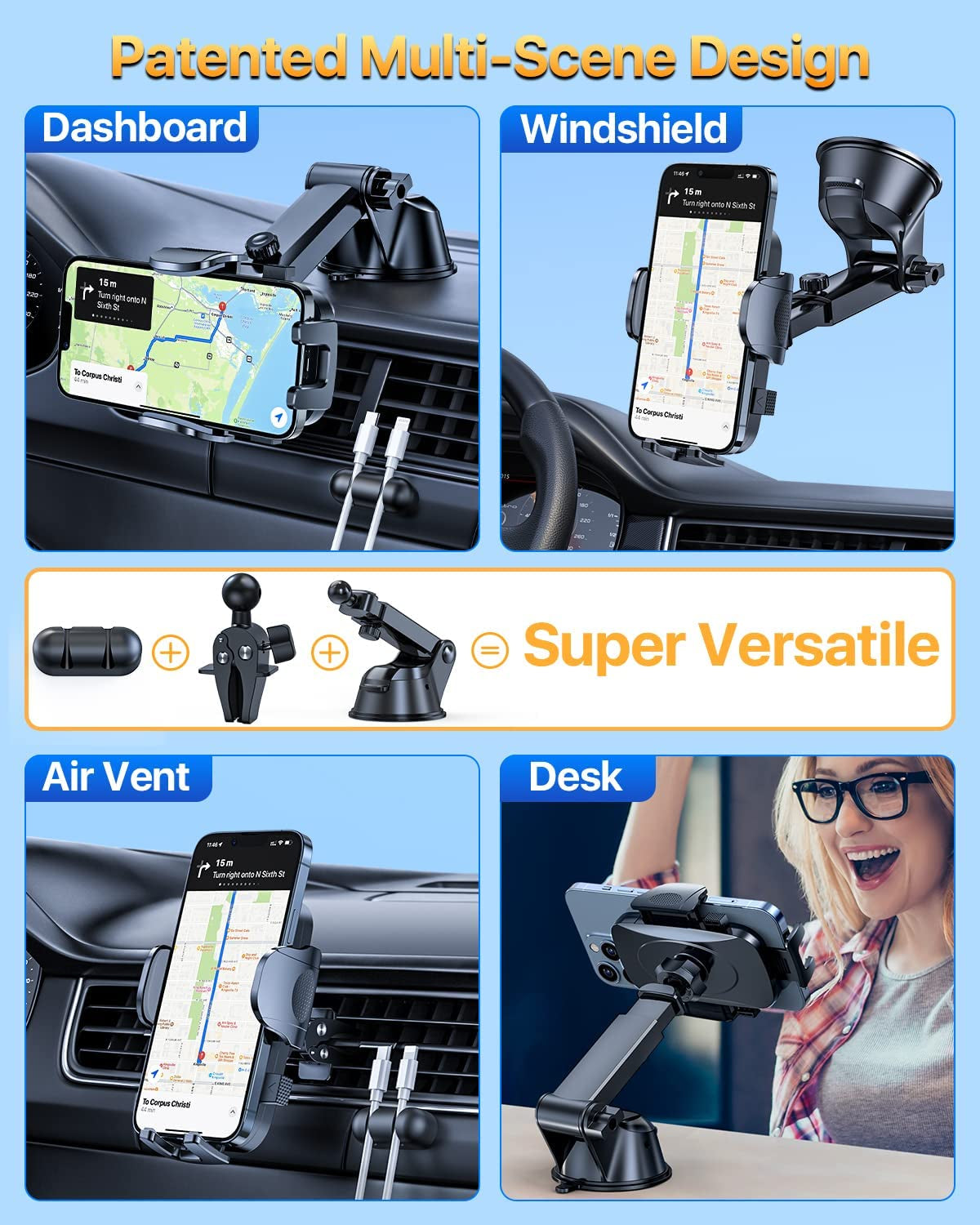 YRU [Upgrade 80LBS Strong Suction Car Phone Holder Mount,[Bumpy Road Stable] Dashboard Cell Phone Holder for Car Air Vent Windshield Phone Stand for Iphone 14 13 12 Pro Max Samsung & Pickup Truck  YRU   