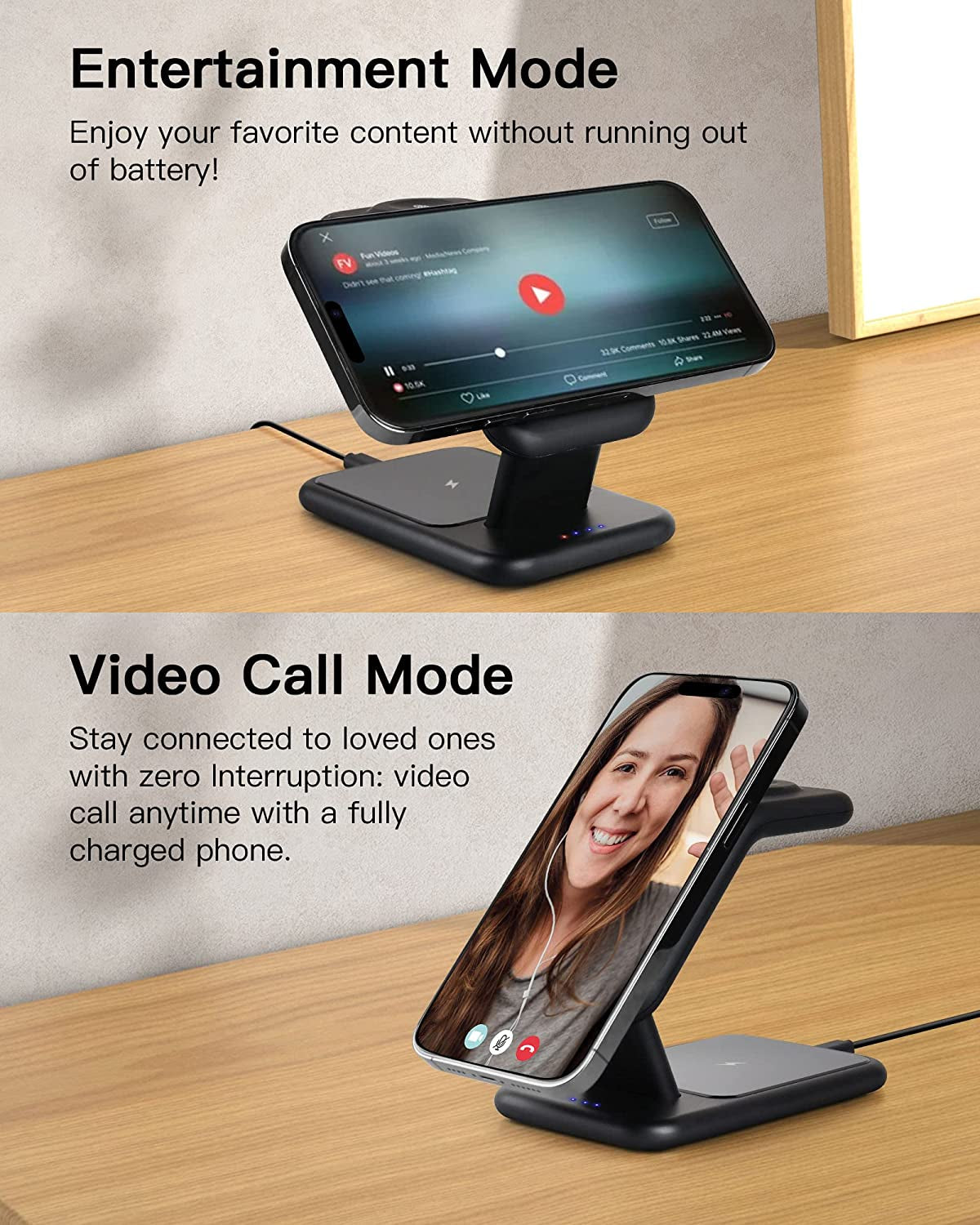 3-In-1 Magsafe Charger Stand, 18W Fast Magnetic Charger for Iphone 14, 13 & 12 Series - Apple Watch & Airpods, Wireless Charging Station for Multiple Devices with Adapter and LED  Zyerch   