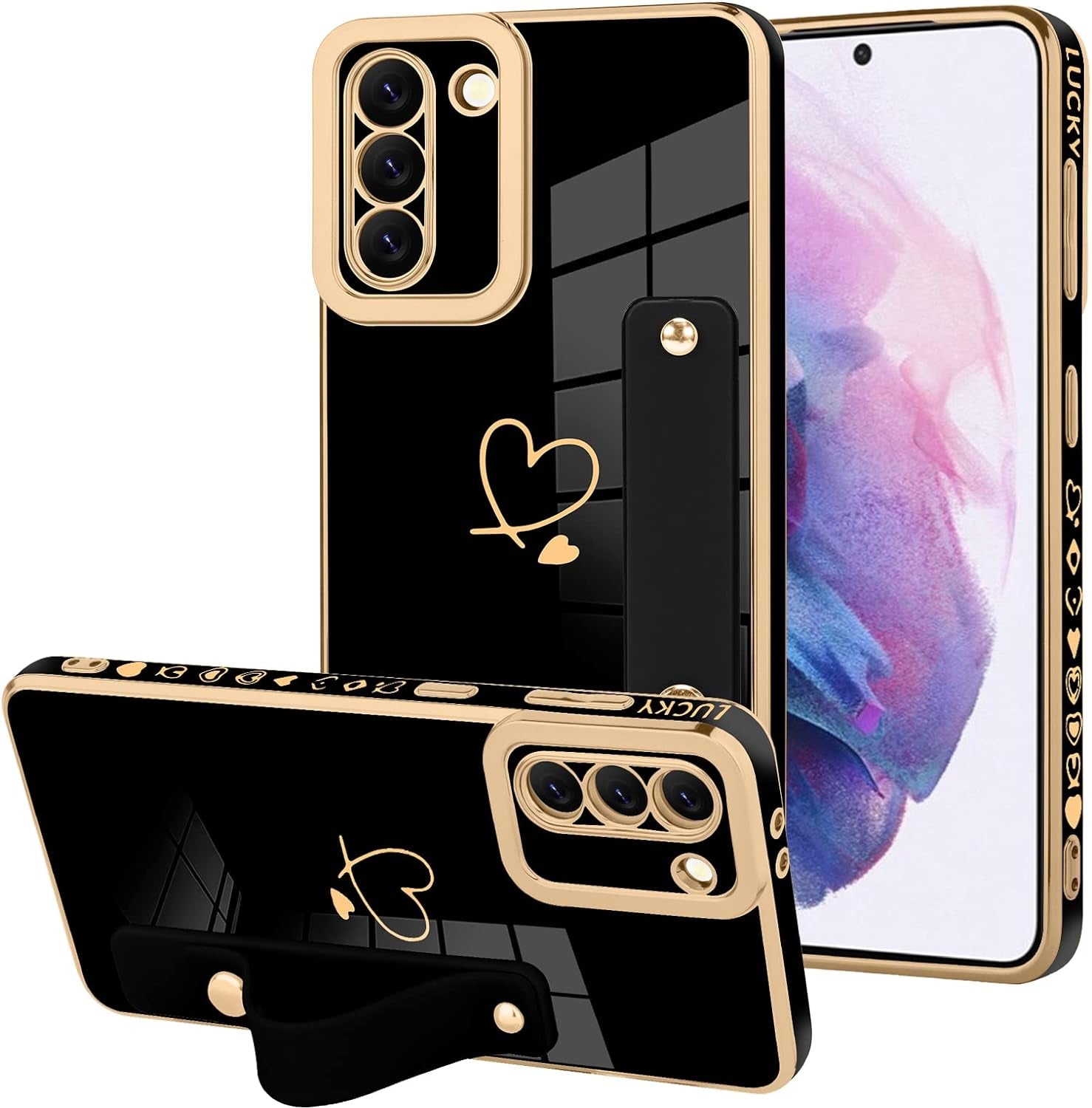 ZIYE Galaxy S21 plus 5G Luxury Electroplated Case with Strap Love Heart Plating Gold Bumper Cover for Women Girls Anti-Scratch Shockproof Back Phone Case for Samsung Galaxy S21 plus 5G 6.7 Inch  ZIYE   