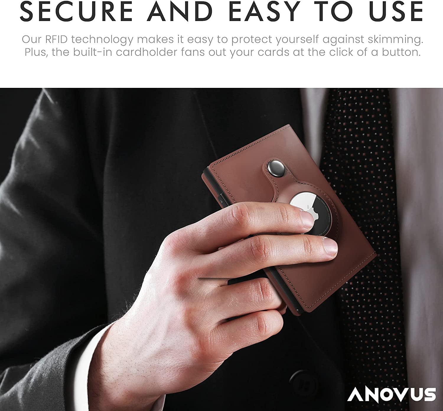 Anovus Airtag Wallet (Brown) | Trackable Wallet with Airtag Holder | Rfid-Blocking Minimalist Leather Wallet | Slim Leather Airtag Wallet - Men and Women| Smart Wallet - Airtag Not Included  Anovus   
