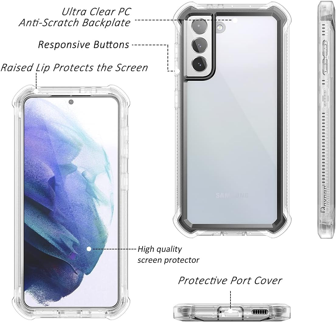 Dexnor Compatible with Samsung Galaxy S21 plus Case with Screen Protector Clear Back Cover Rugged 360 Full Body Protective Shockproof Dual Layer Defender Heavy Duty 2 in 1 Bumper for Women/Men - Gray  Dexnor   