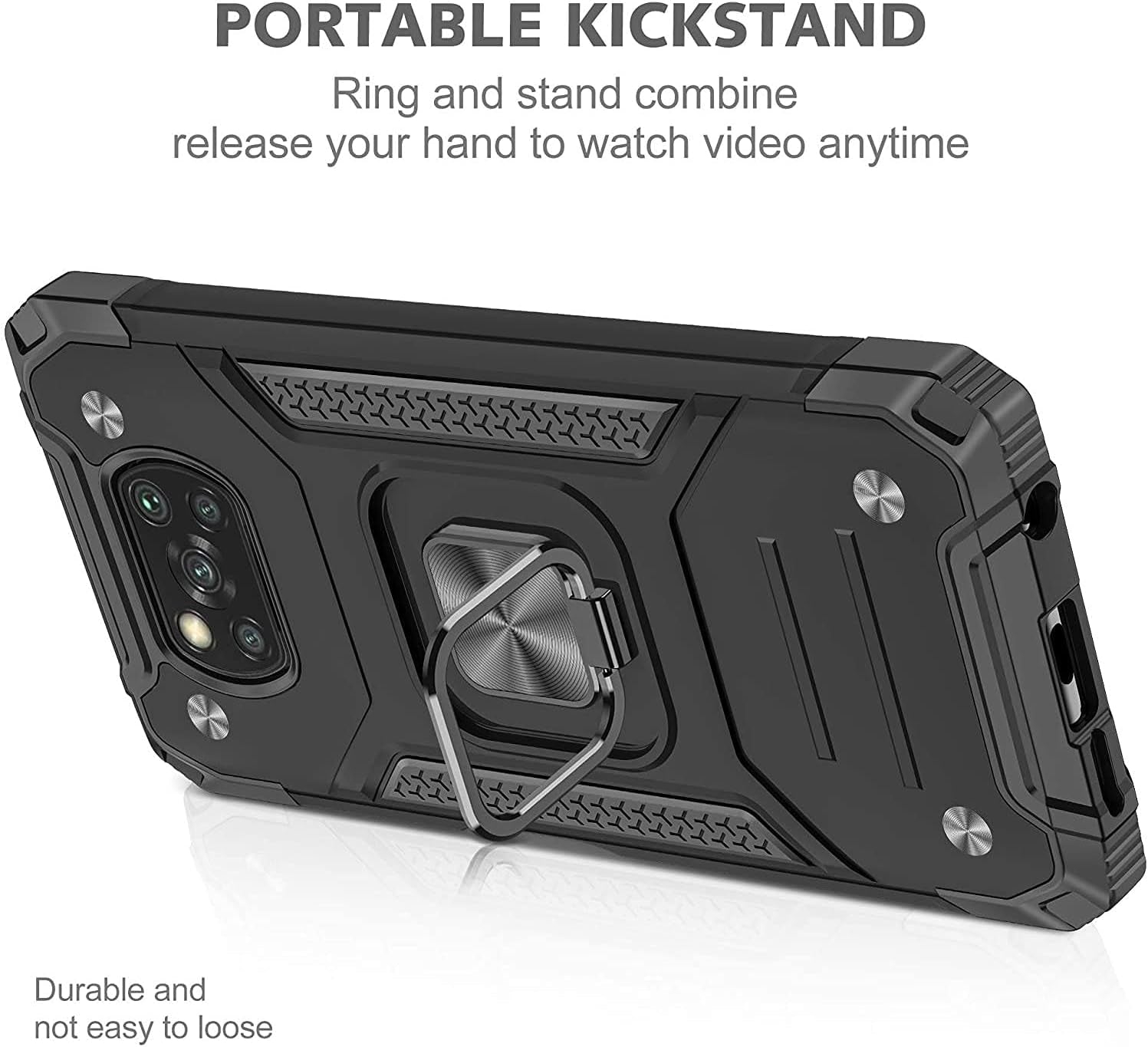 Yahan for Xiaomi Poco X3 Nfc/Xiaomi Poco X3 Case with Tempered Glass Screen Protector[Not Glass][2 Pack]，Hybrid Heavy Duty 360 Degree Rotating Ring Kickstand Shockproof Defender Hard Back Case,Blue  YaHan   