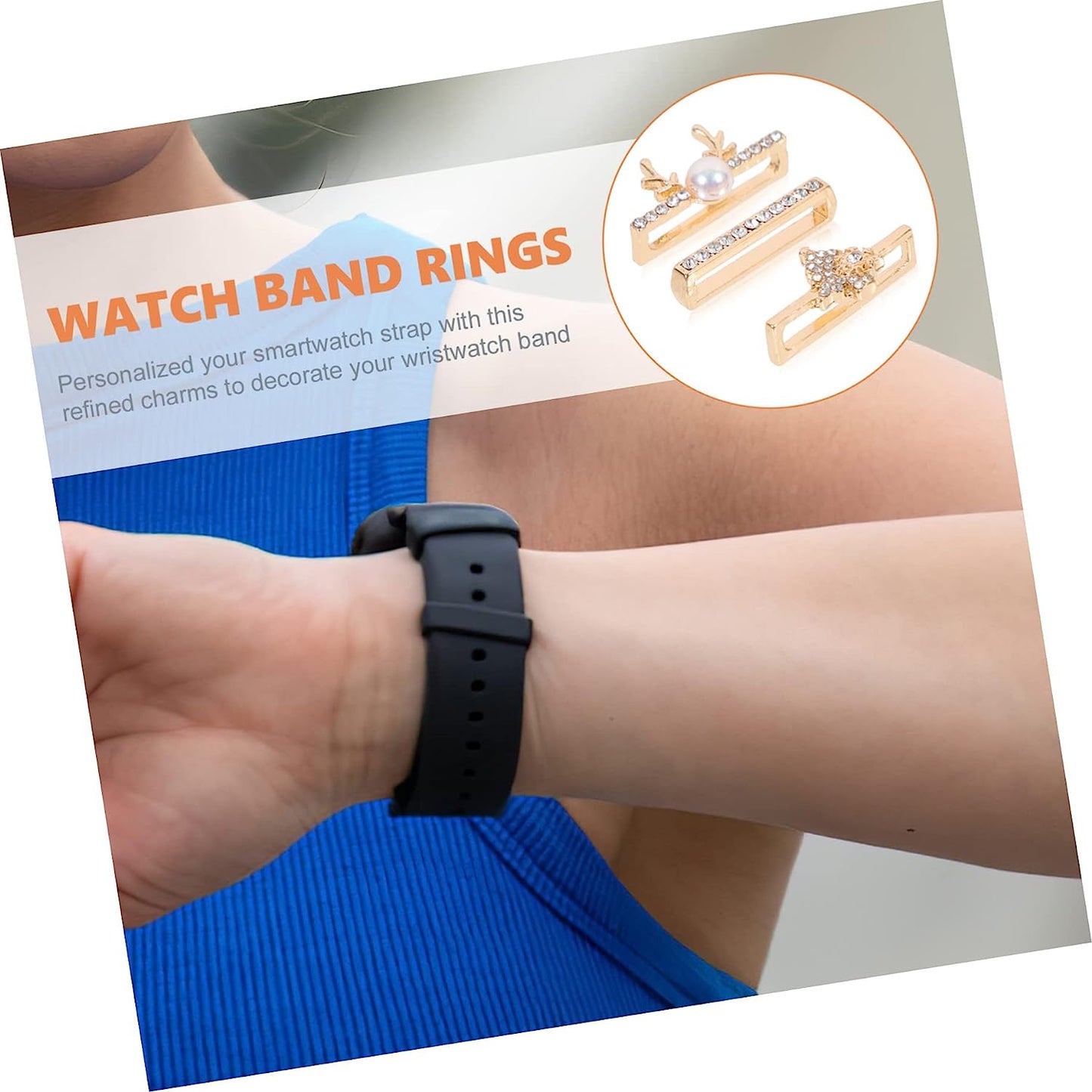 Mikikit 12 Pcs Compatible Loops Themed Anti-Slip Rhinestones Exquisite Decorations Charms Delicate Ornament with Watch Decors Design Smartwatch Accessories Band Christmas Golden Strap  Mikikit   