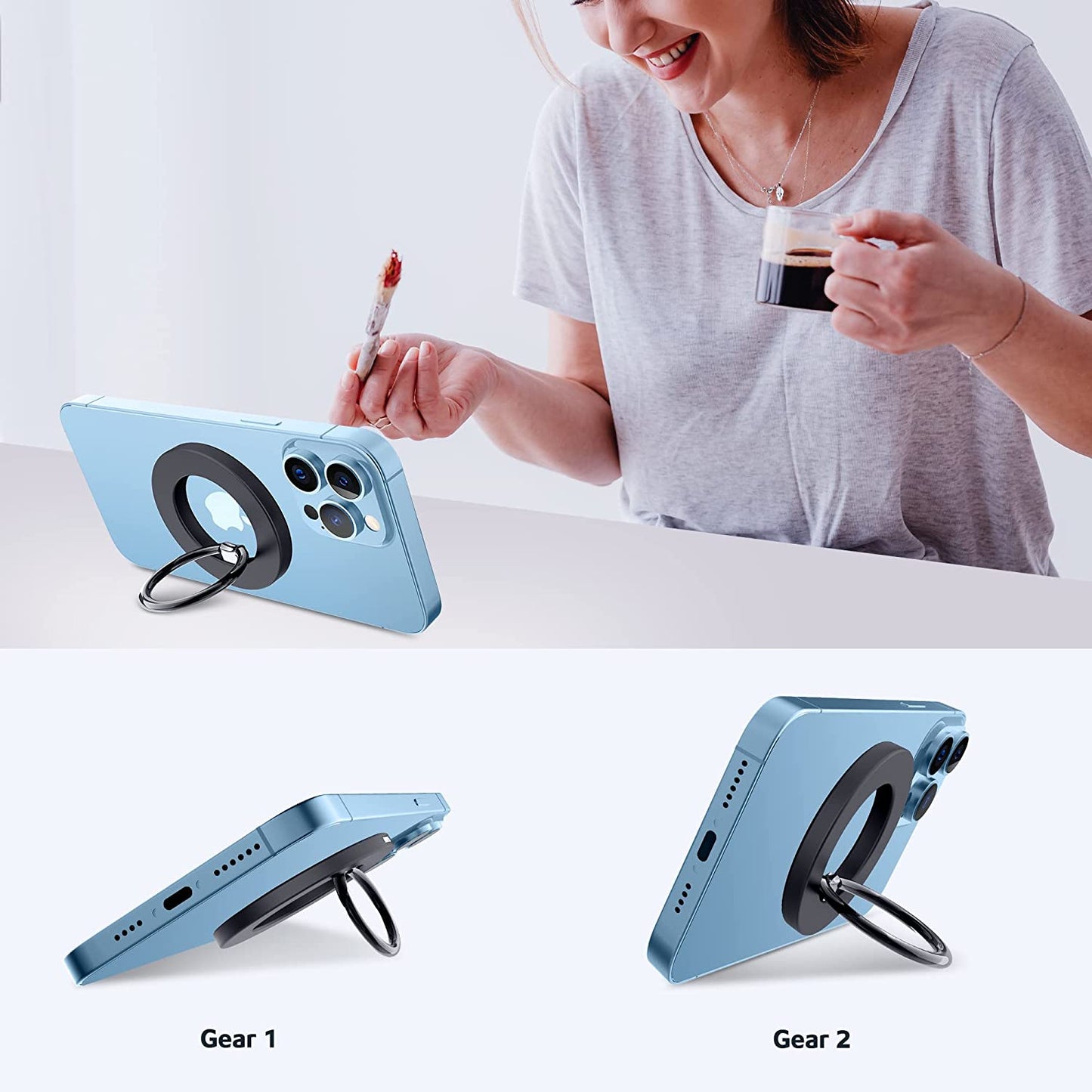 Magnetic Phone Ring Holder for Magsafe, Creadream Magnetic Finger Phone Ring Grip Stand, Adjustable Kickstand, Compatible with Iphone 14 13 12, Pro, Pro Max, Plus, Mini, Black  CMEIY   