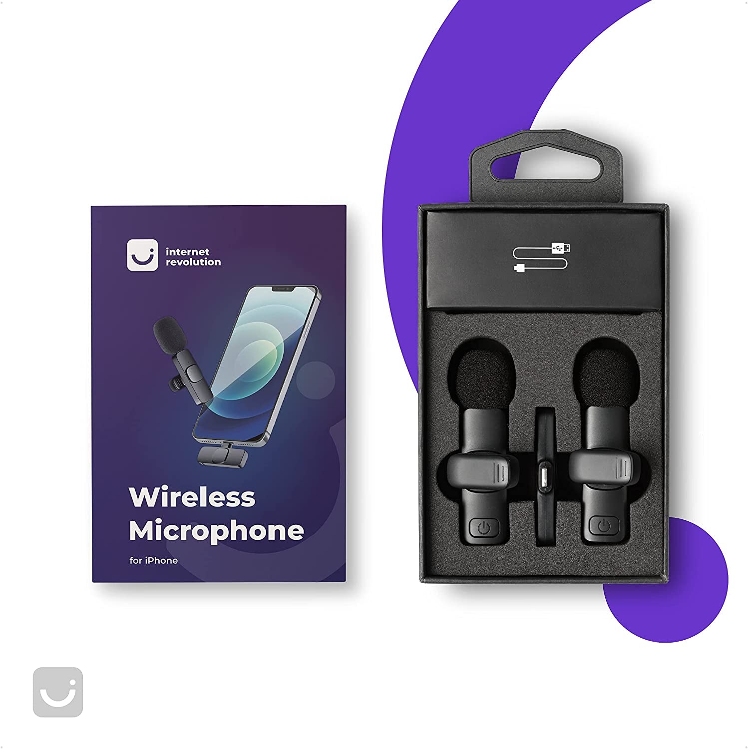 Internet Revolution 2 Pack Wireless Microphone for Iphone, Iphone Mic, Lavalier Microphone for Iphone, Mini Microphone Iphone, Youtube Microphone, Iphone Microphone for Video Recording, Lapel Mic  Internet Revolution   