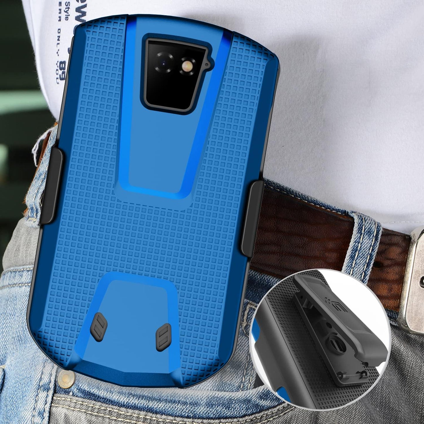 Nakedcellphone Case with Clip for Unihertz Titan Pocket Phone, Slim Hard Shell Textured Cover and [Rotating/Ratchet] Belt Hip Holster Combination - Blue  Nakedcellphone   