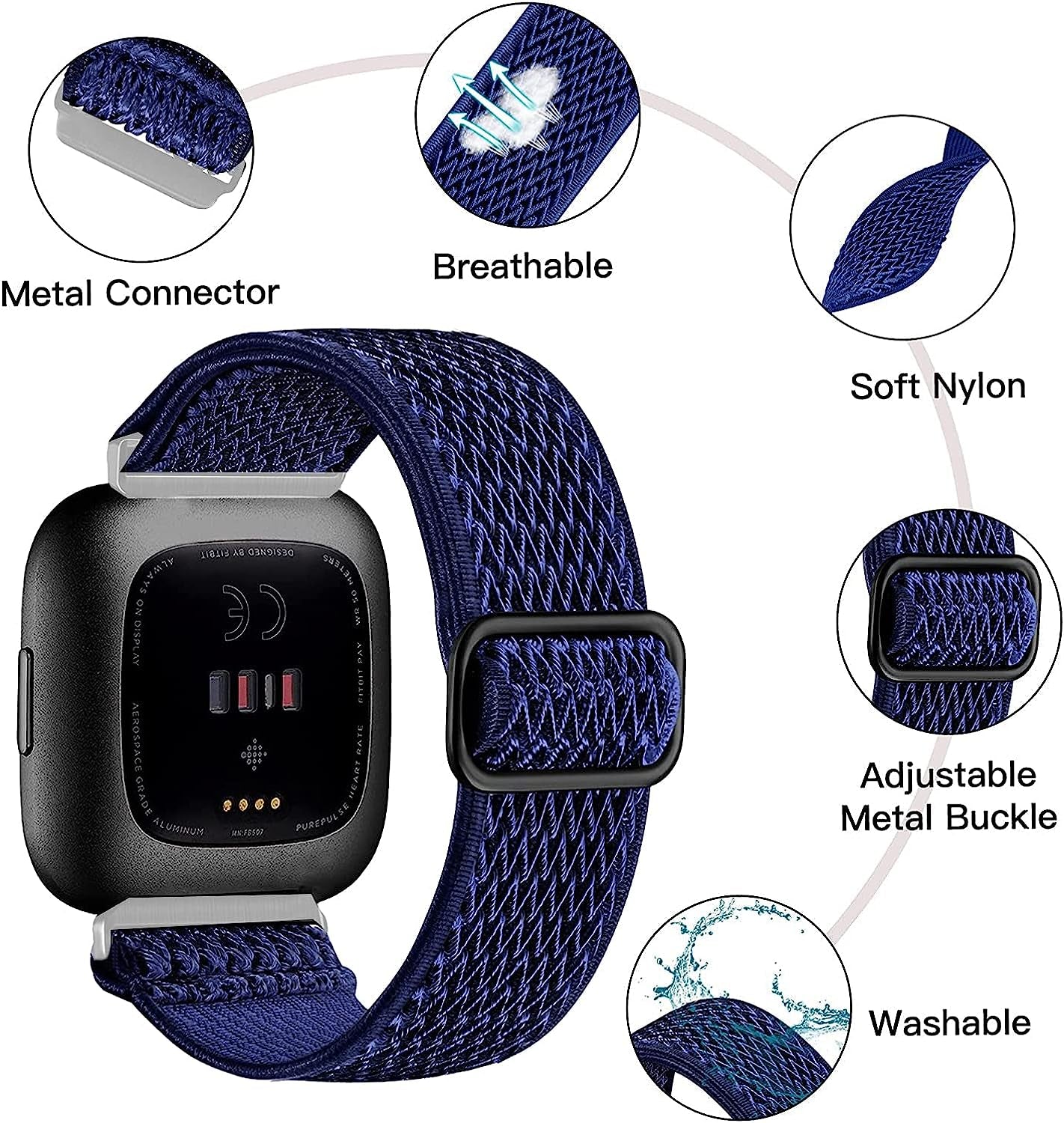 3 Pack Elastic Nylon Bands Compatible with Fitbit Sense/Versa 3, Soft Adjustable Breathable Sport Replacement Wristbands Straps for Woman Man  voma   