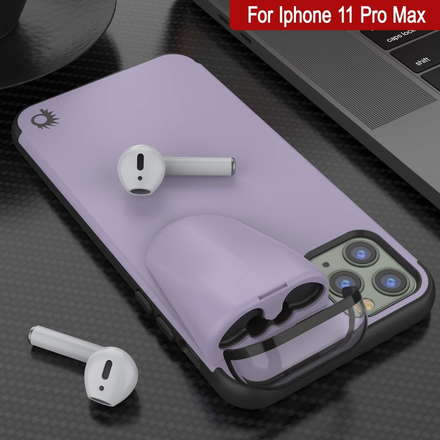 Punkcase Iphone 11 Pro Max Airpods Case Holder (Toppods Series) | Slim & Durable 2 in 1 Cover Designed for Iphone 11 Pro Max (6.5") | Protects Your Phone & Stores Your Airpods Gen. 1 & 2 [Purple]  punkcase   