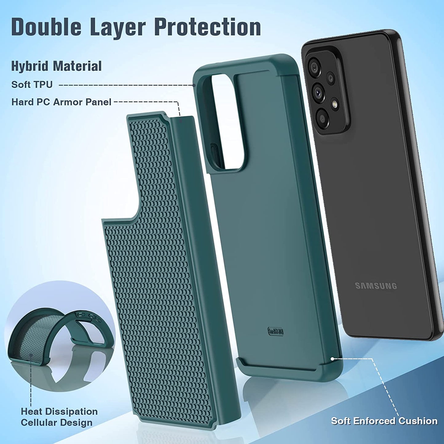 BNIUT for Samsung Galaxy A53 5G (Galaxy A53 5G UW) Case: Dual Layer Protective Heavy Duty Cell Phone Cover Shockproof Rugged with Non Slip Textured Back - Military Protection - 6.5Inch (Dark Green)  binghexin   