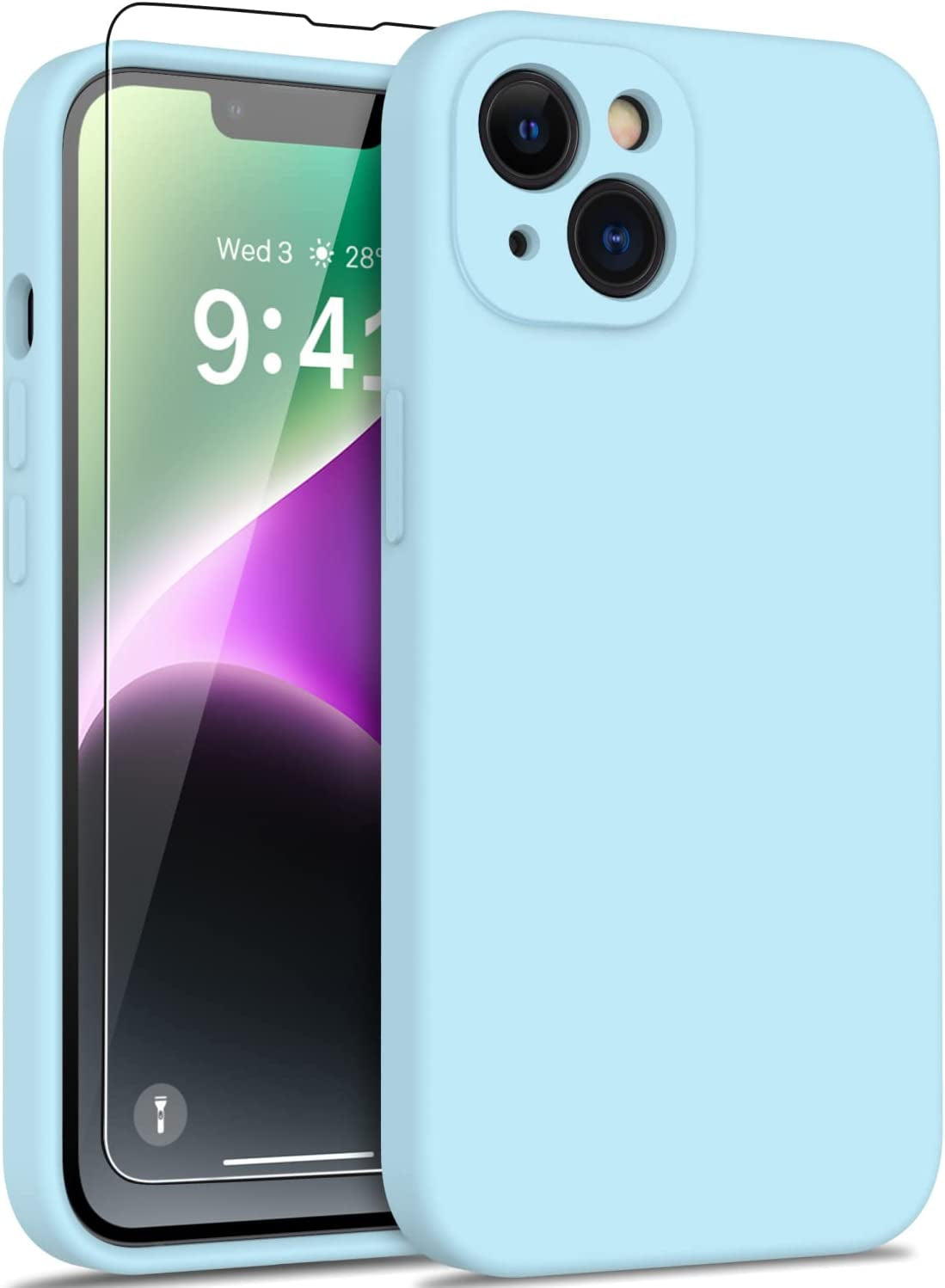 DEENAKIN Iphone 14 Case with Screen Protector,Enhanced Camera Cover,Passing 16Ft Drop Tested Soft Silicone Gel Rubber,Slim Fit Protective Phone Case for Iphone 14 6.1" Army Green  DEENAKIN Ice Blue  