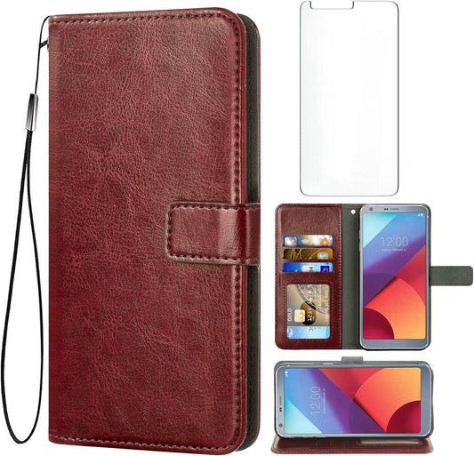Asuwish Compatible with LG G6 Wallet Case Tempered Glass Screen Protector and Leather Flip Cover Card Holder Stand Kickstand Phone Cases for LGG6 Thinq LG6 Thin Q G 6 plus G6+ 6G VS988 H872 Brown  Asuwish   