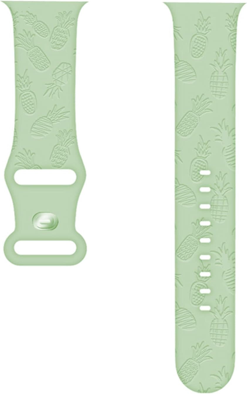 Engraved Pineapple Watch Bands Compatible with Apple Watch 42Mm 44Mm 45Mm, Men Girls Women Laser Printed Soft Silicone Sports Wristband Strap Replacement for Iwatch SE & Series 7/6/5/4/3/2/1 (Green)  Hi-Yoohere   