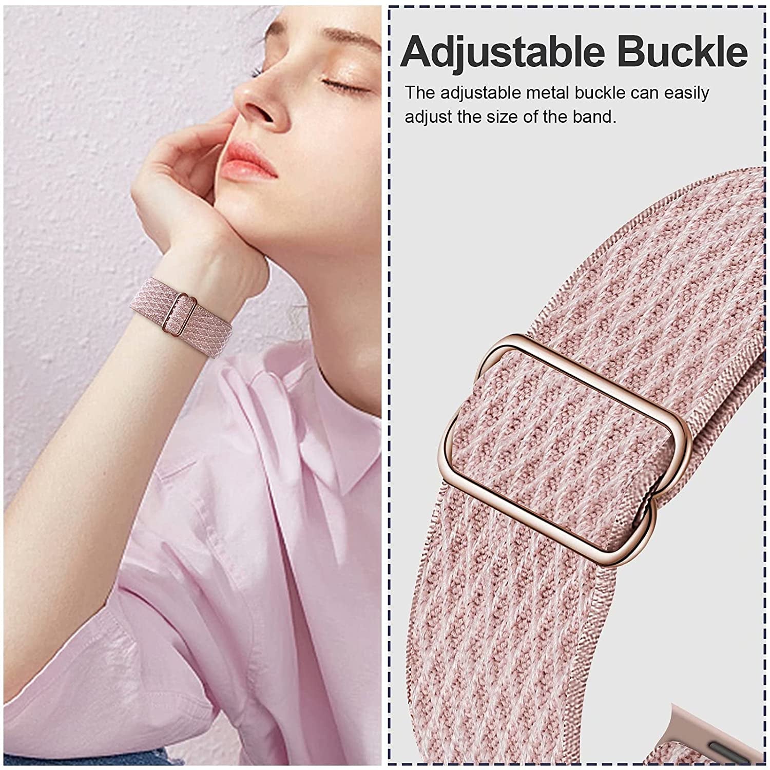Swhatty Stretchy Nylon Solo Loop Bands Compatible with Apple Watch 41Mm 40Mm 38Mm, Adjustable Braided Sport Elastics Women Men Strap for Iwatch Series 8 7 6 5 4 3 2 1 SE (Black, Rose Pink, Cream)  Swhatty   