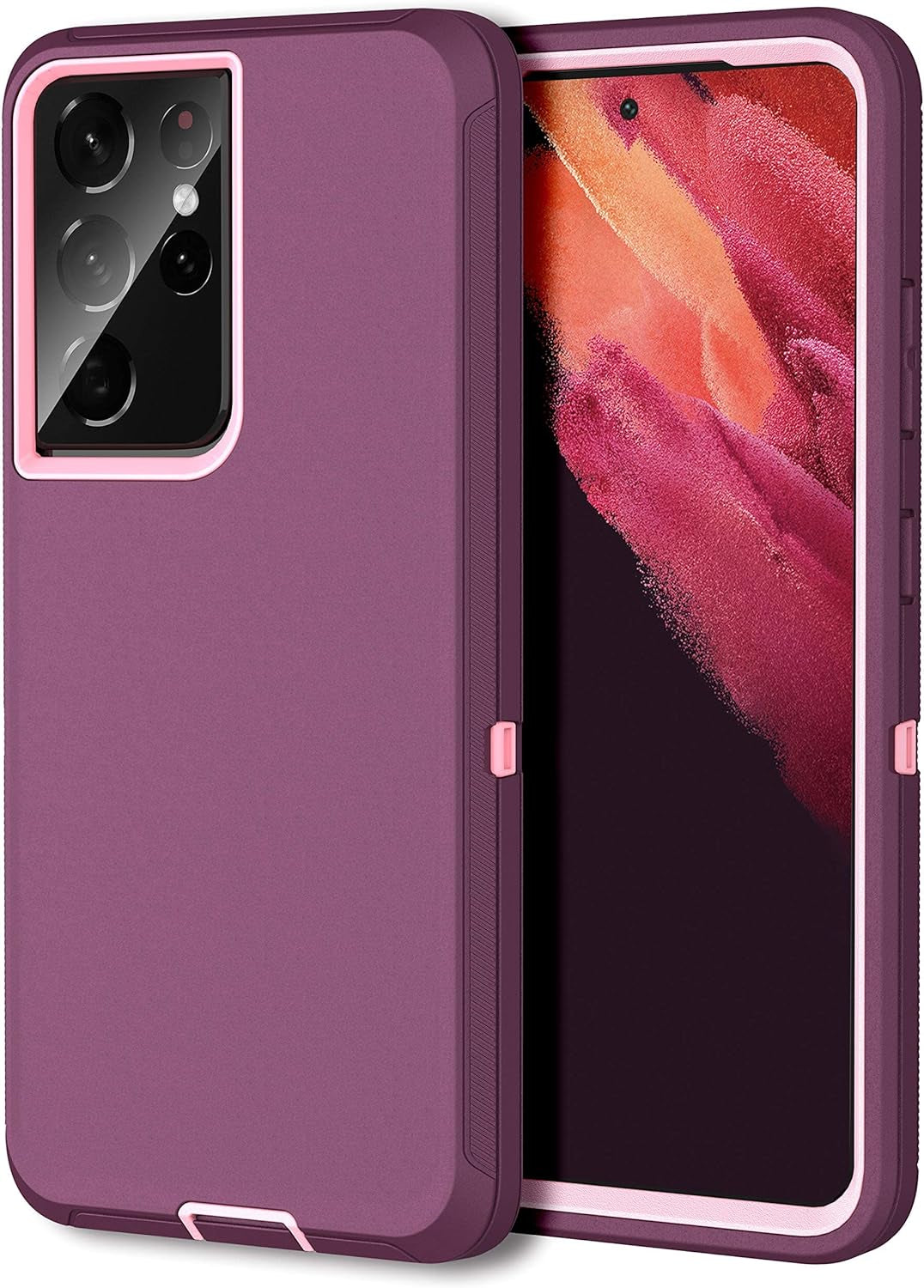 MXX Case Compatible with Galaxy S21 Ultra, 3-Layer Super Full Heavy Duty Body Bumper Cover/Shock Protection/Dust Proof, Designed for Samsung Galaxy S21 Ultra 5G (6.8 Inch) 2021 - (Orange/Gray)  MXx Accessories inc Plum Galaxy S21 Ultra 5G (6.8 Inch) 