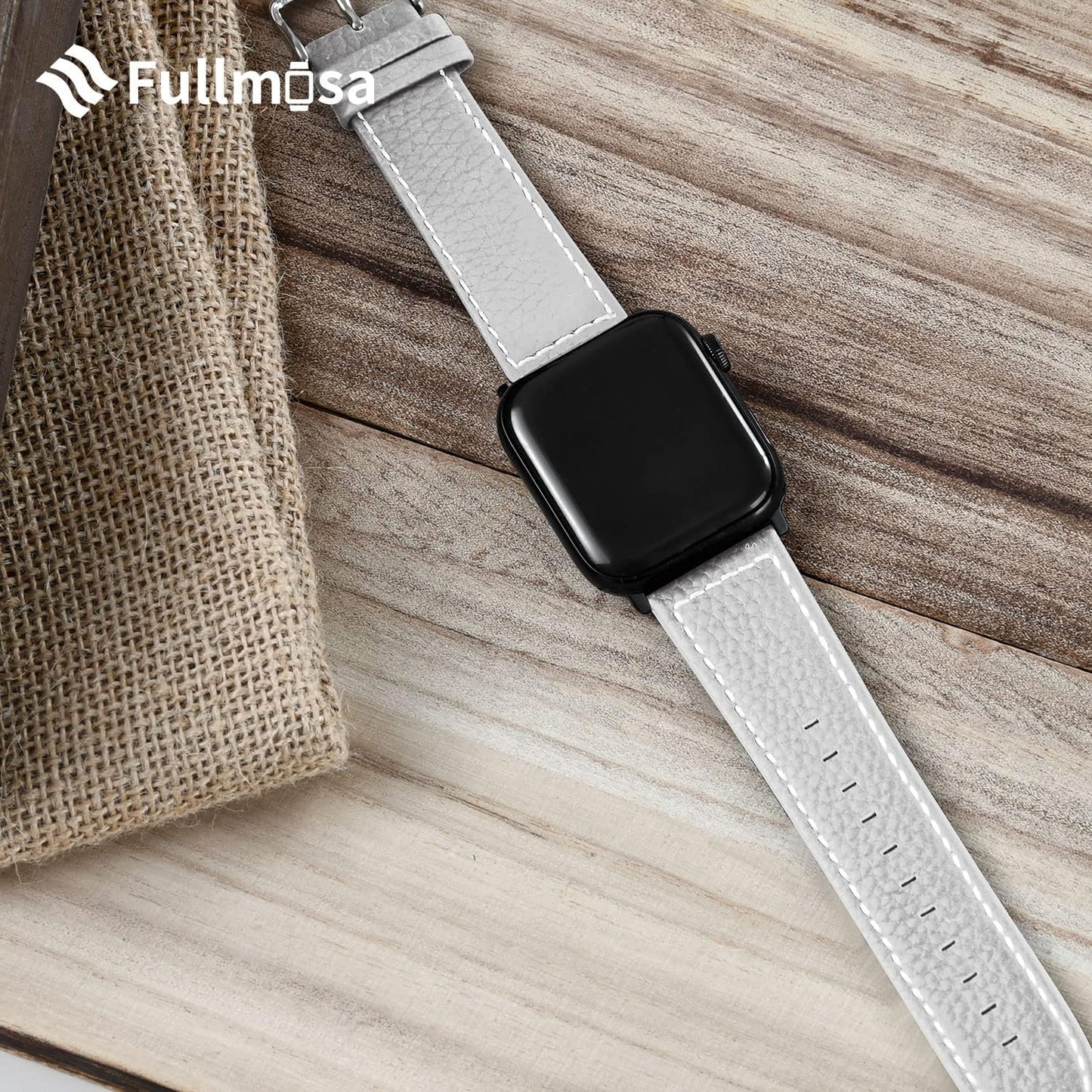 Fullmosa Compatible Apple Watch Band Leather 42Mm 44Mm 45Mm 38Mm 41Mm 40Mm for Iwatch Se/Se2/Series 8/7/6/5/4/3/2/1/Ultra 49Mm,42Mm/44Mm/45Mm White + Silver Buckle  Fullmosa   
