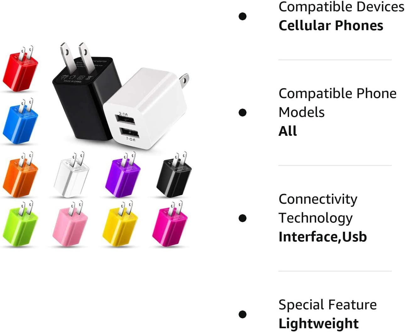 12 Pieces Dual Port USB Wall Charger USB Charger Adapter Quick Charger Cube 2.1A USB Charger Wall Plug Charging Block Replacement for Most Smartphones and Tablets (Multiple Colors)  Zhanmai   