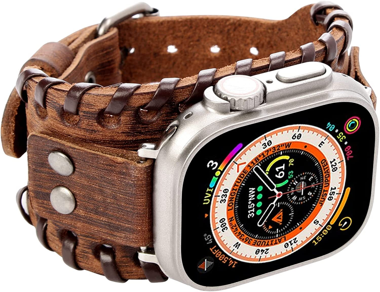 KONAFEI Compatible with Apple Watch Band 49Mm 45Mm 44Mm 42Mm 41Mm 40Mm 38Mm Iwatch Ultra Series 8/7/SE/6/5/4/3/2/1 for Men Women, Leather Handmade Cuff Bracelet Woven Vintage Strap  KONAFEI   