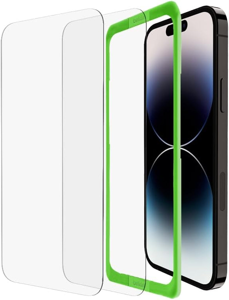 Belkin Temperedglass Iphone 14, Iphone 13 and Iphone 13 Pro, Screen Protector Easy Bubble Free Application with Included Installation Guide Stickers, 9H Hardness Tested  Belkin iPhone 14 Pro 2 Pack 