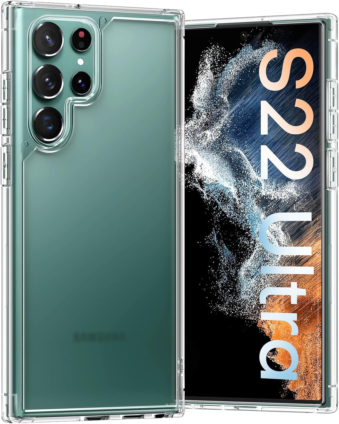 TOCOL for Samsung Galaxy S22 Ultra Case, Translucent Matte Hard Back [Military Grade Shockproof] [Anti-Scratch & Anti-Fingerprint] Slim Fit Protective Cover for Galaxy S22 Ultra Case 6.8'', Green  TOCOL Clear  