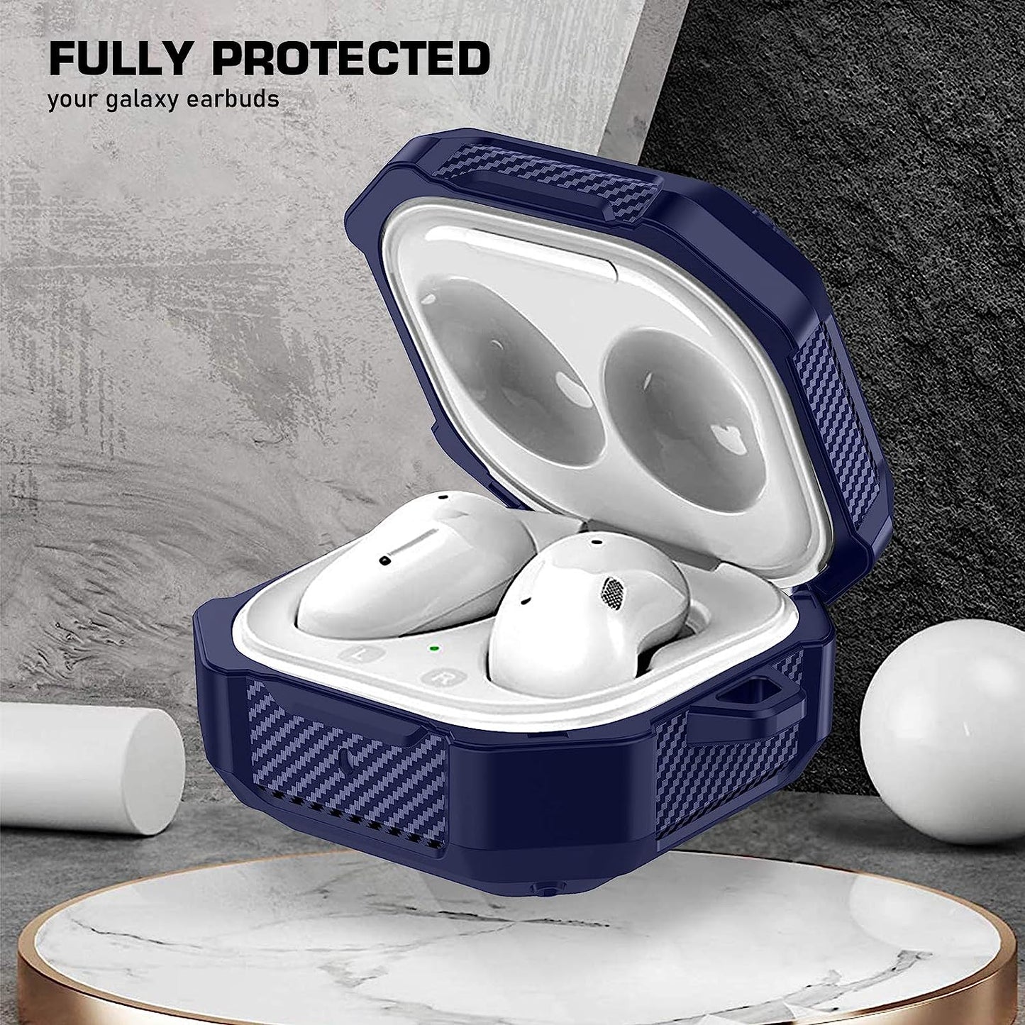 Maxjoy Galaxy Buds Live Case Cover Full Protection TPU Earbud Protective Case Compatible for Samsung Galaxy Buds Live Earbuds Charging Case with Carabiner Led Visible (Navy Blue)  Maxjoy   