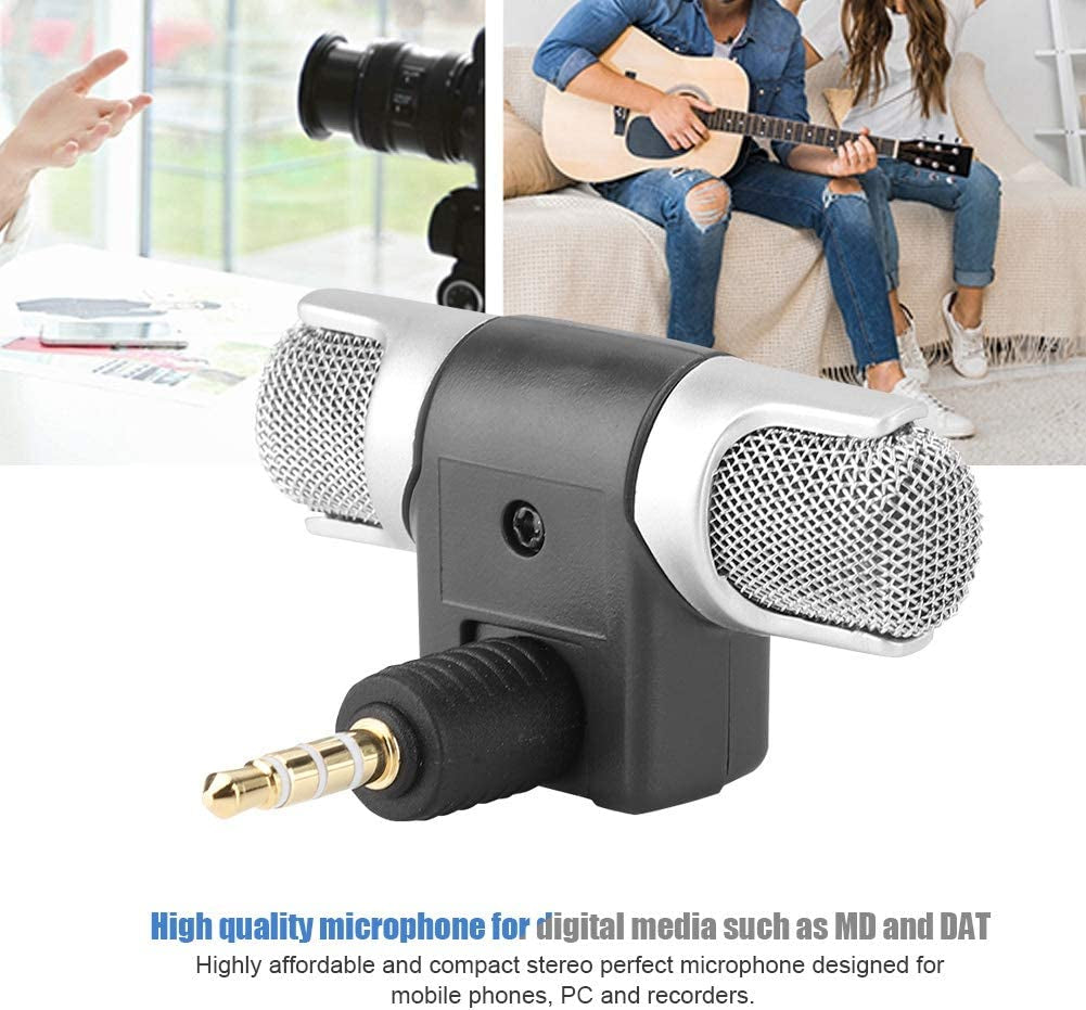 Wireless Microphone Recording 3.5Mm Mini Mic Digital Stereo Microphone Plug and Play Mic Professional Handheld External Microphone for Digital Media Mobile Phones PC and Recorders No Battery Required  Zopsc   