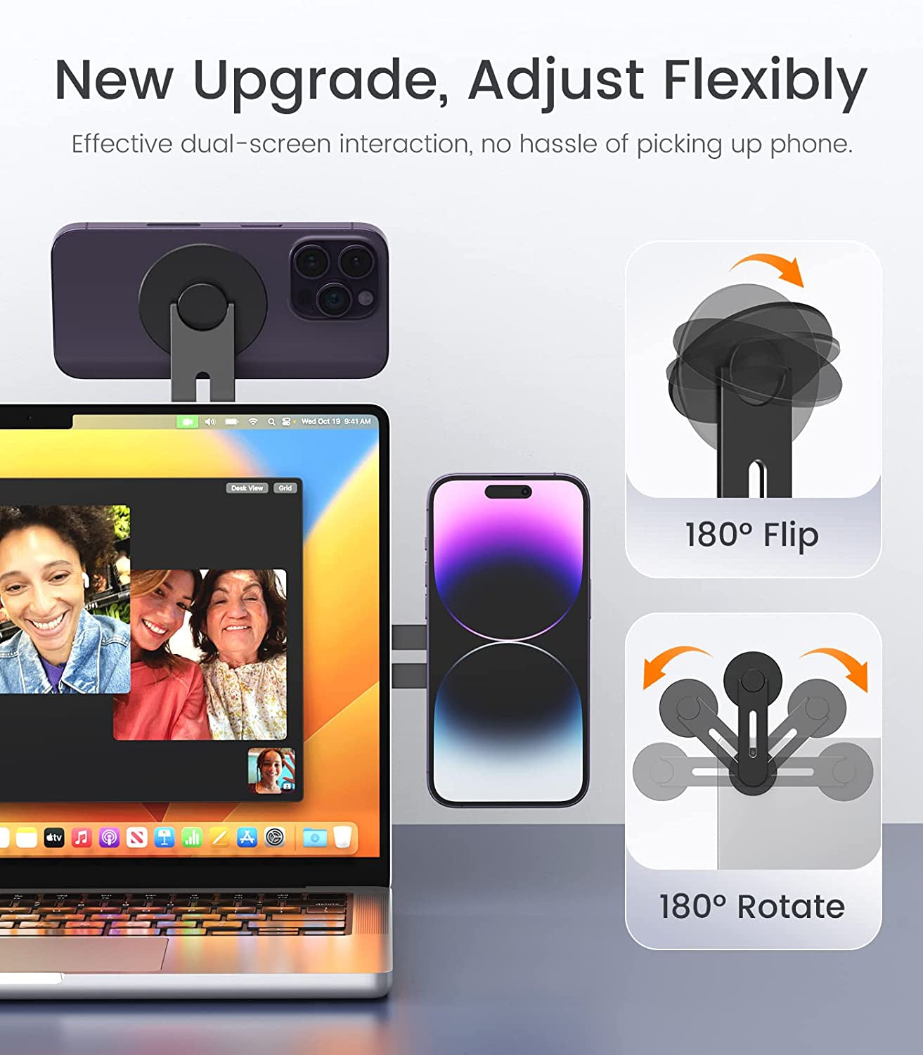 Moko Magnetic Laptop Phone Holder, 180° Adjustable Continuity Camera Mount for Ios 16/Macos 13 Ventura, Fits Iphone 14/13/12 Series, Slim Computer Expansion Bracket Stand for Smartphone, Black  MoKo   