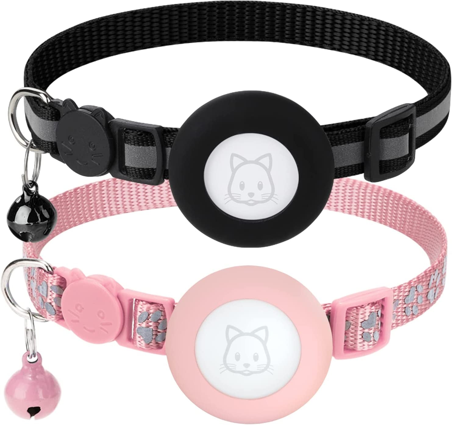 2Pack Airtag Cat Collars, Reflective Air Tag Cat Collar with Breakaway Safety Buckle and Bell, Adjustable Cat Collar with Airtag Holder Compatible with Apple Airtag for Small Pets (Black)  SimpleThings Black&Pink  