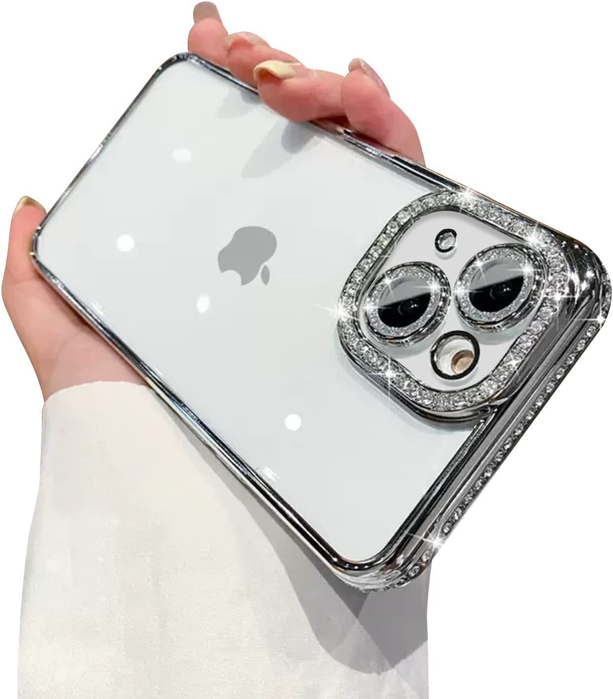 Fycyko Compatible with Iphone 14 plus Case with Glitter Diamond Camera Protector,Bling Clear Cute Phone Case Shockproof Sparkle Len for Iphone 14 plus 6.7''-Purple  Fycyko Silver  