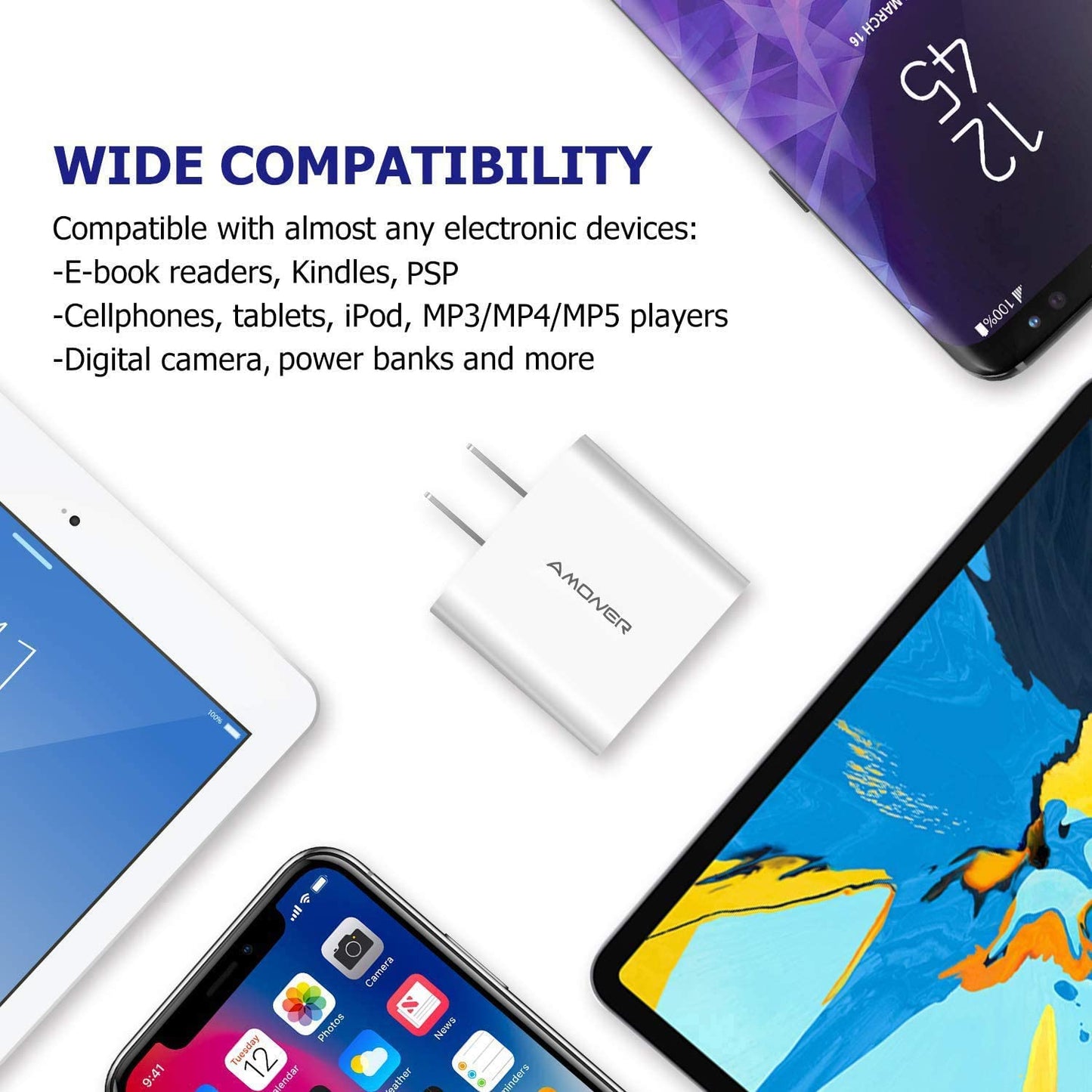 USB Wall Charger, Amoner 2Pack 15W 3-Port USB Plug Cube USB Cube Power Adapter for Iphone 14/13/12/11/Pro/Promax/Xs/Xr/X/8, Galaxy S22 S21 and More and More  Amoner   