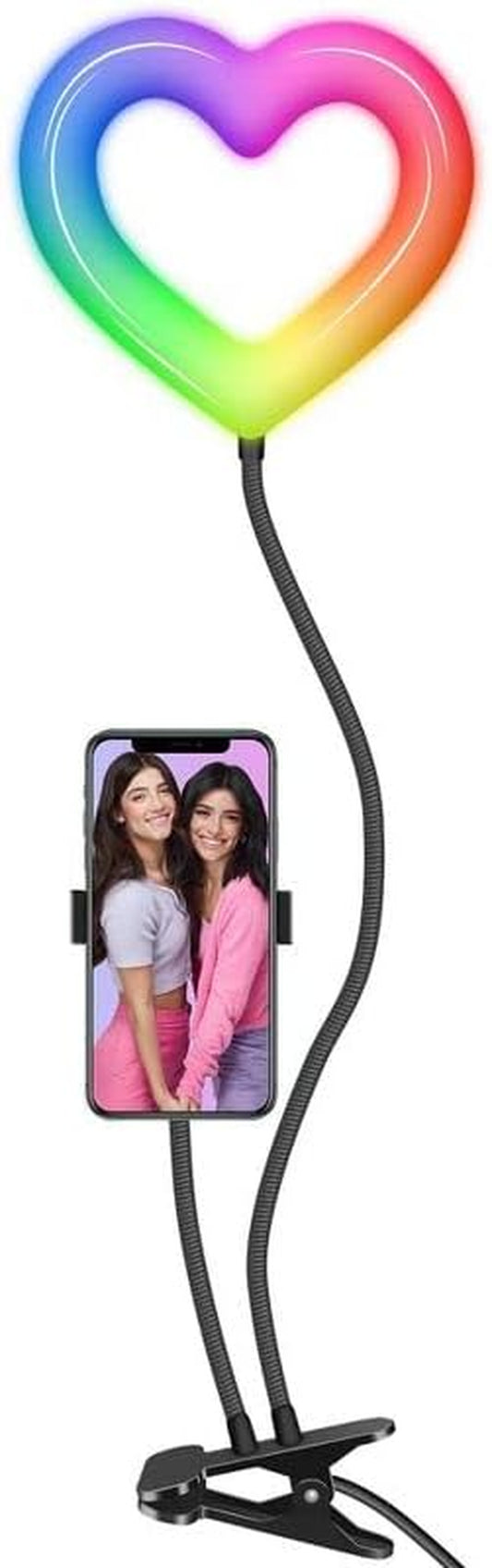 Dixie & Charli 6” Heart Shaped Color LED Ring Light Cell Phone Holder with Adjustable Gooseneck Phone Stand and Clip on Selfie Desk Clamp  Dixie & Charli   