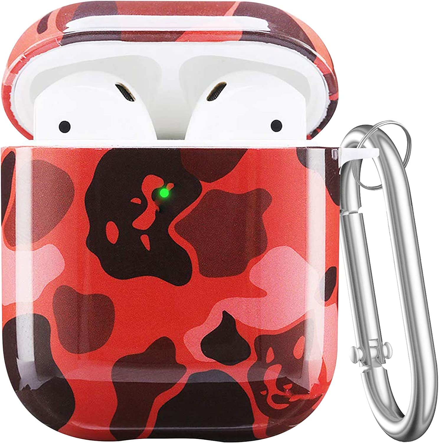 Maxjoy Compatible Airpods Case Cover, Leopard Print Case for Women Men Cute Air Pod 2 Hard Shell Protective Cover with Keychain Compatible with Apple Airpods Charging Case 2&1  Maxjoy Black + Red  